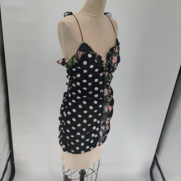 for love and lemons mochi shirred mini dress in black floral polka print - Picture 4 of 13